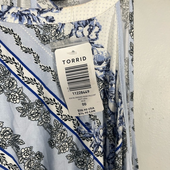 New torrid blue/white Midi Challis High Neck Dress size 00 - Picture 6 of 10